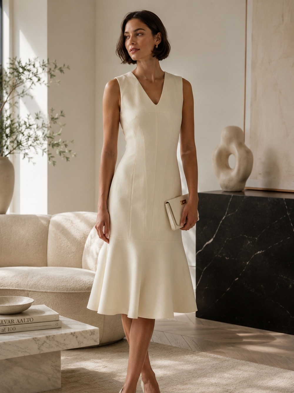 Derek Lam Cream Flared Hem Dress Silk Wool Blend | Made in Italy Size 0